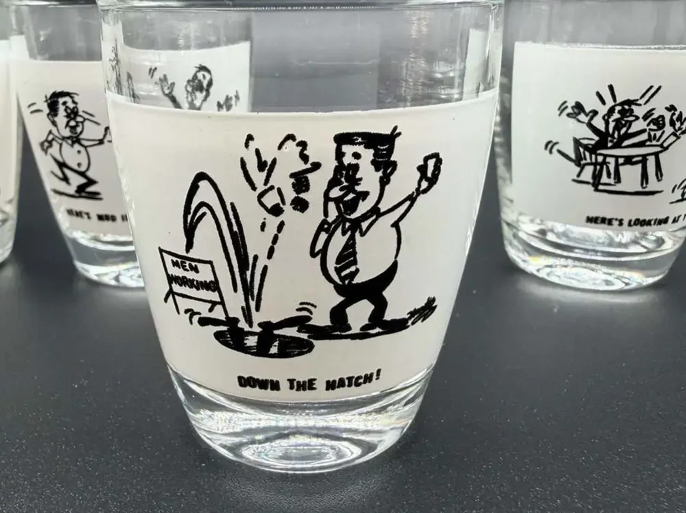 Vintage Anchor Hocking Comical Novelty Shot Glasses Set of 4
